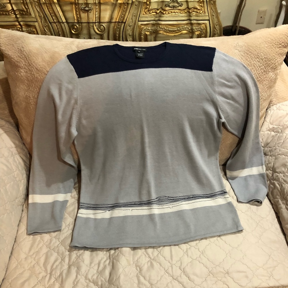 Jones New York New Gray/Navy Pullover Sweater